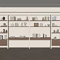 Modern Bookcase With Multiple Shelves Books Decorative Items Sculptures And Wooden Accents