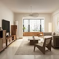 Modern Living Dining Room Interior With Wooden Furniture Sofa Coffee Table And Windows