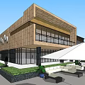 Modern Sales Office Building Featuring Glass Curtain Wall Black Gold Exterior And Water Feature