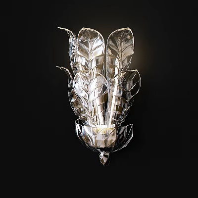 Elegant Transparent Leaf Shaped Wall Lamp With Crystal Details For Interior Decor 3d model