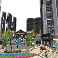High Rise Residential Complex With Central Water Feature And Green Courtyard 3d model