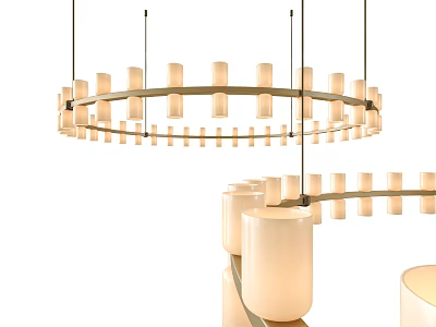 Modern Chandelier with Circular Design and Multiple White Cylindrical Lampshades 3d model