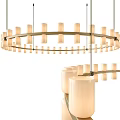 Modern Chandelier with Circular Design and Multiple White Cylindrical Lampshades