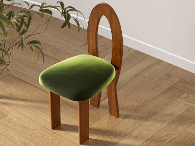 Modern Leisure Chair With Wooden Arch Backrest And Green Velvet Seat On Wooden Floor 3d model