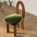Modern Leisure Chair With Wooden Arch Backrest And Green Velvet Seat On Wooden Floor