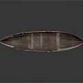 Traditional Wooden Water Transportation Boat With Red Hull Seats And Rowing Structure