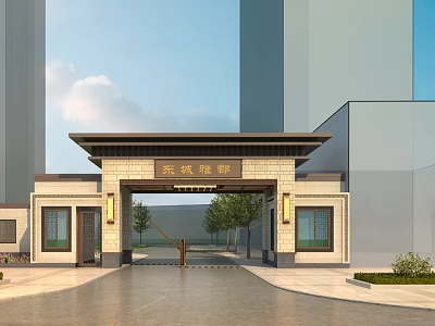 Chinese Style Entrance Gate of Jinghang Yajun with Covered Top and Pillars 3d model