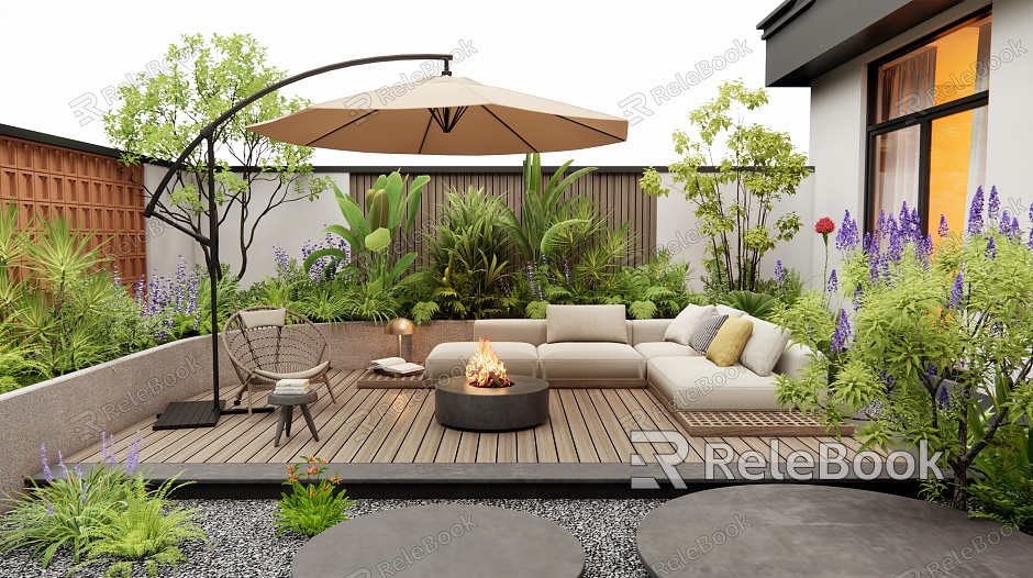 Modern courtyard garden outdoor sofa outdoor chair flowers and plants combination plant pile shrub model