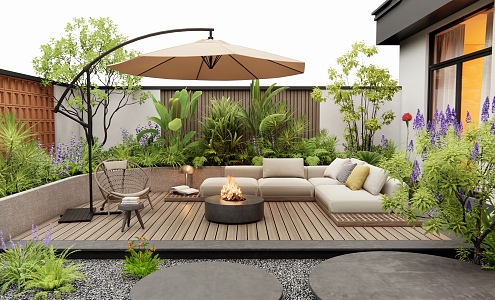 Modern courtyard garden outdoor sofa outdoor chair flowers and plants combination plant pile shrub 3d model