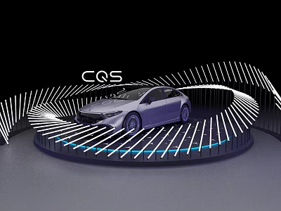 CQS Modern Car Showcased On Circular Light Ring Display Platform 3d model
