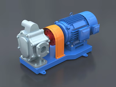 Industrial Pump With Blue Motor Silver Pump Body Orange Coupling And Stable Base 3d model