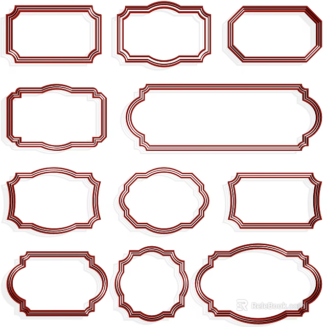 Decorative Red Frame Wall Decor With Various Shapes And Ornate Designs 3d model 