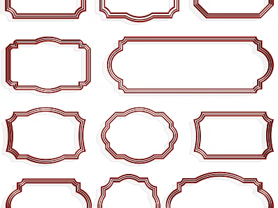Decorative Red Frame Wall Decor With Various Shapes And Ornate Designs 3d model