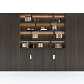 Modern Dark Wood Bookcase Design With Shelves Doors Books And Decorative Items