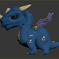 Blue Baby Dragon With White Horns Purple Wings And Green Eyes