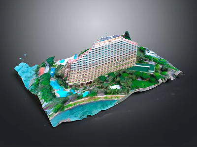 Modern Waterfront Resort Building With Landscaped Gardens And Swimming Pool 3d model