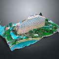 Modern Waterfront Resort Building With Landscaped Gardens And Swimming Pool