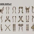 Various Decorative Metal Handles Display With Different Design Styles And Shapes 3d model
