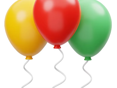 Colorful Party Balloons in Yellow Red Green with White Spiral Strings 3d model