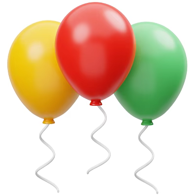 Colorful Party Balloons in Yellow Red Green with White Spiral Strings 3d model