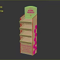 Light Brown Display Shelf with Multiple Shelves Pink Dots Top Sign for Handmade Dessert Biscuits