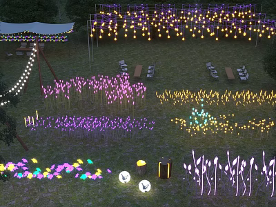 Outdoor Lawn Decorative Lights With Flower Shaped Purple Yellow String And Ground Lamps 3d model