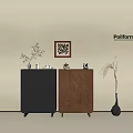 Dark Gray And Wooden Entryway Side Cabinets With Decorative Plant And Wall Art