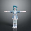 Cute 3D Game and Movie Character with Teal Hair Blue Beret and Arms Outstretched