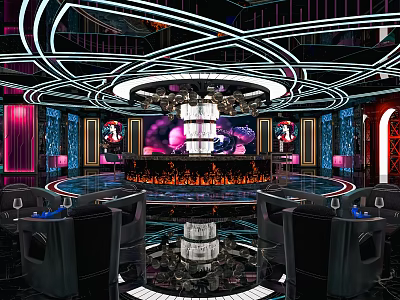 Modern Luxury KTV Interior With Neon Lights Stage Comfortable Seats And Colorful Lighting Effects 3d model