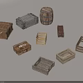 Wooden Storage Boxes And Crates With Various Designs Open Structures And Textured Surfaces 3d model