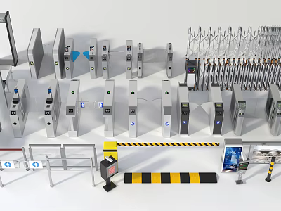 Modern Public Facility Access Control Systems With Turnstiles Barriers And Security Gates 3d model