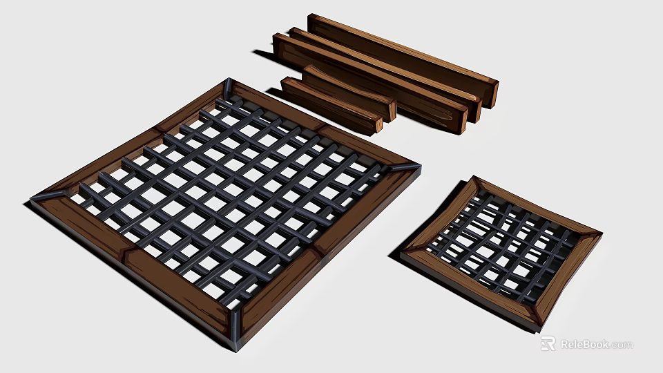 Square Stone And Wood Grid Panels For Decorative Furniture And Wall Use 3d model 