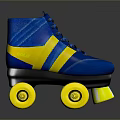 Stylish Blue And Yellow Roller Skates With Laces And Yellow Wheels