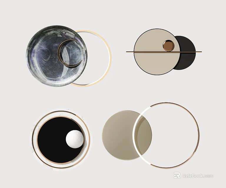 Modern Circular Wall Decor with Geometric Shapes Metal Frames and Various Colors 3d model