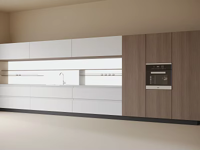 Modern Kitchen With White And Wooden Cabinets Countertop Sink And Oven 3d model