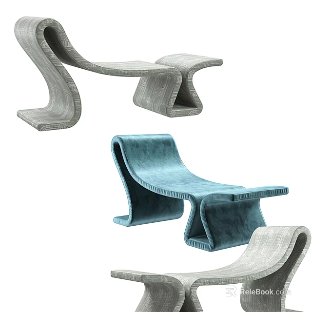 Sleek Modern Lounge Chair Designs In Blue And Gray Velvet For Interior Decor 3d model 