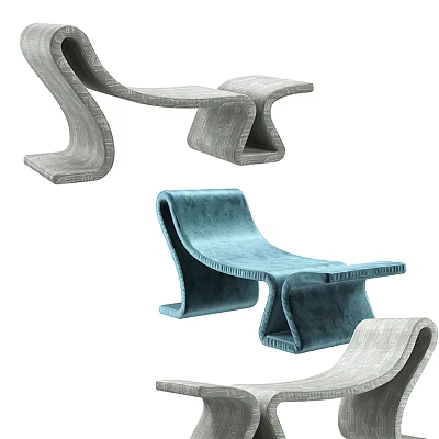 Sleek Modern Lounge Chair Designs In Blue And Gray Velvet For Interior Decor 3d model