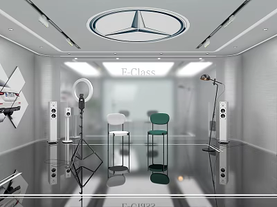 Modern E Class Studio Setup With Ring Light Tripod Green White Chairs And Speakers 3d model