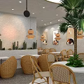 MeetFresh Dessert Shop Modern Design Glass Facade Interior With Palm Tree Tables Chairs