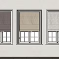 Dark Brown Beige Light Gray Roman Curtains for White Framed Interior Windows with Light Wall