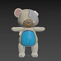 Cute Handmade Stuffed Teddy Bear Doll With Pink Ears Blue Belly And Red Bow