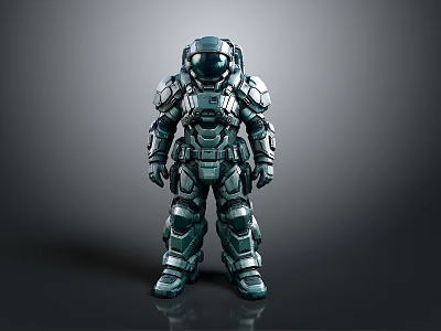 Futuristic Sci Fi Character In Metallic Armor With Helmet Standing Pose 3d model