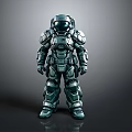 Futuristic Sci Fi Character In Metallic Armor With Helmet Standing Pose