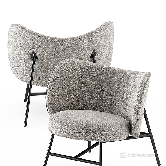 Modern Gray Upholstered Leisure Chairs With Black Metal Legs For Living Space 3d model 