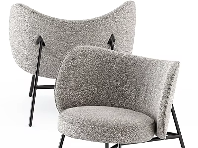 Modern Gray Upholstered Leisure Chairs With Black Metal Legs For Living Space 3d model
