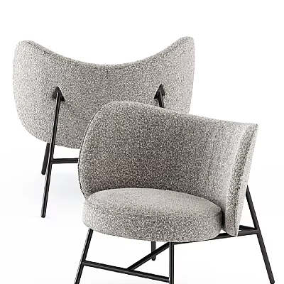 Modern Gray Upholstered Leisure Chairs With Black Metal Legs For Living Space 3d model