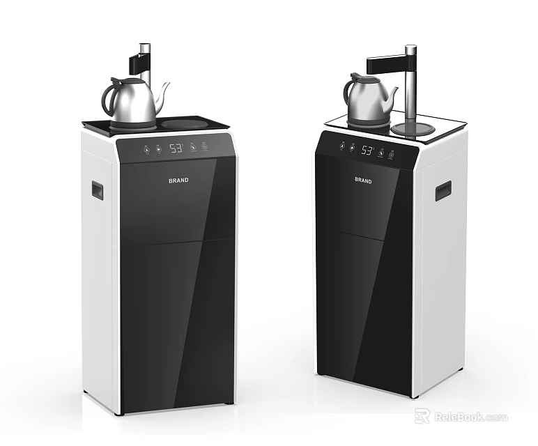 Two Modern Black And White Standing Water Dispensers With Kettle And Control Panel 3d model 