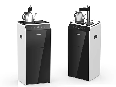 Two Modern Black And White Standing Water Dispensers With Kettle And Control Panel 3d model
