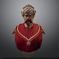Elegant Decorative Bust Statue Featuring Crown Pearl Necklace Gemstone And Red Outfit