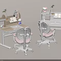 Kids Study Desk with Bookshelf Books Pink Chair and Hello Kitty Decor